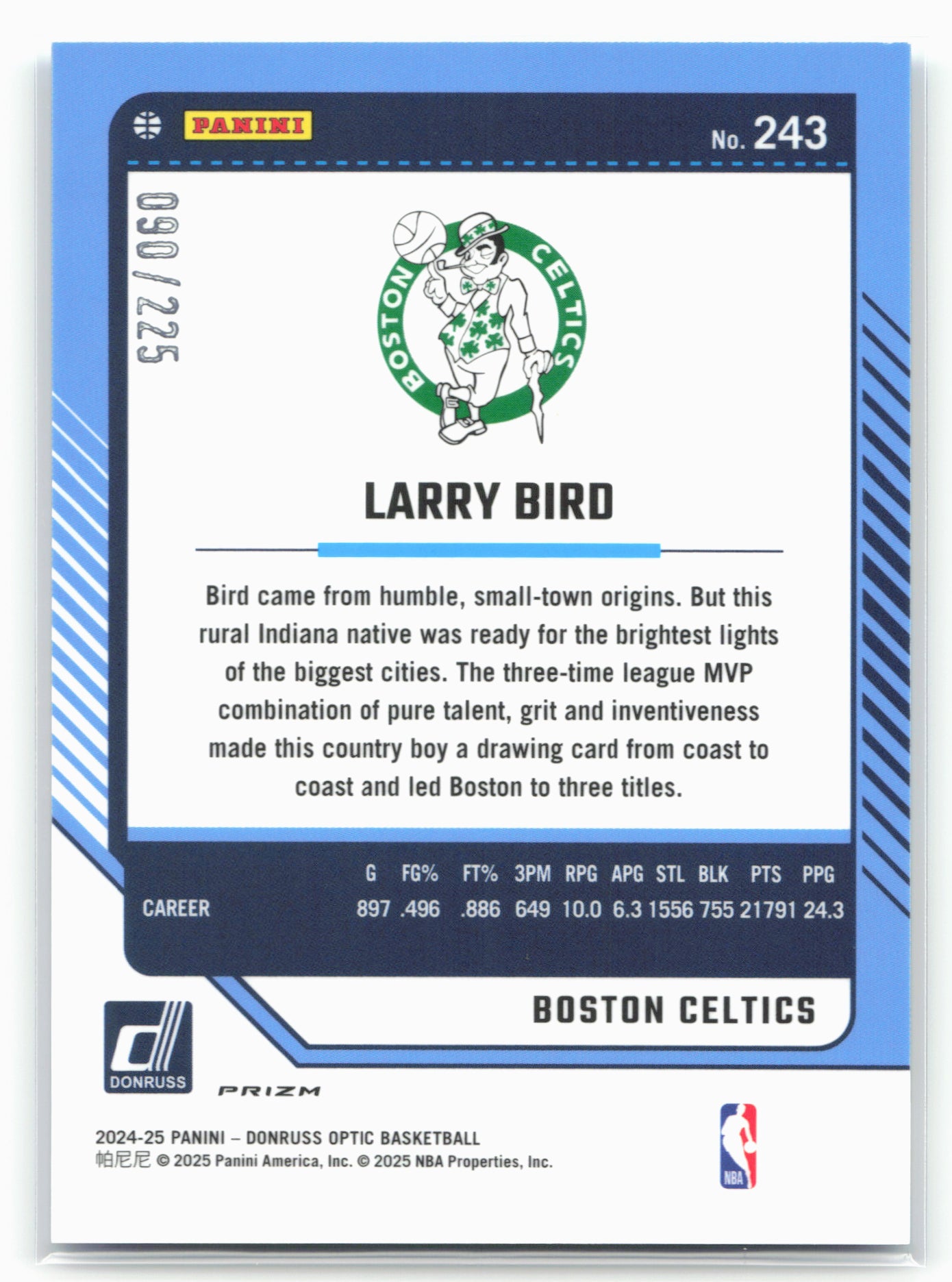 2024-25 Donruss Optic #243 Larry Bird Aqua #/225