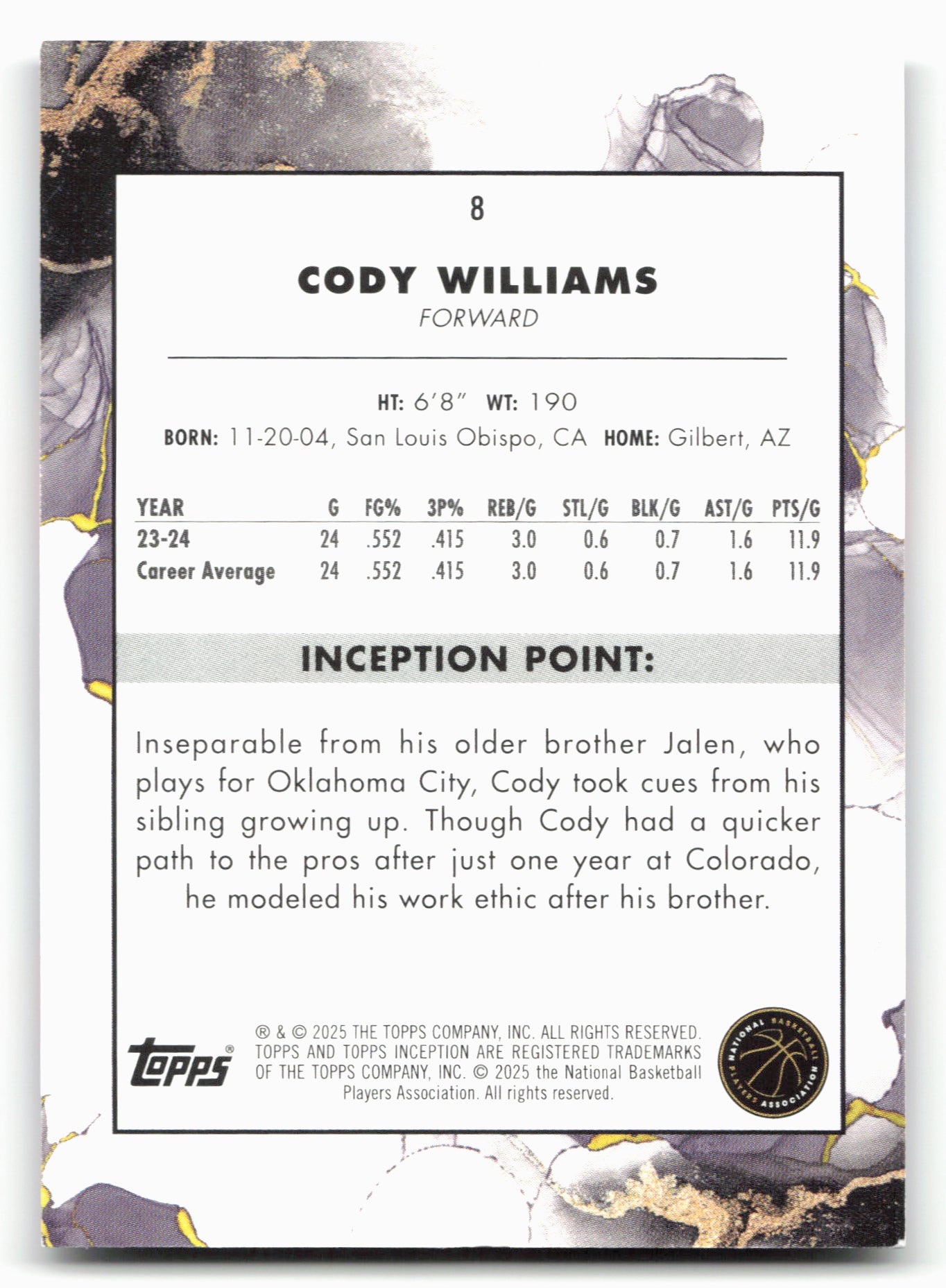 2024-25 Topps Inception #8 Cody Williams Purple 141/150