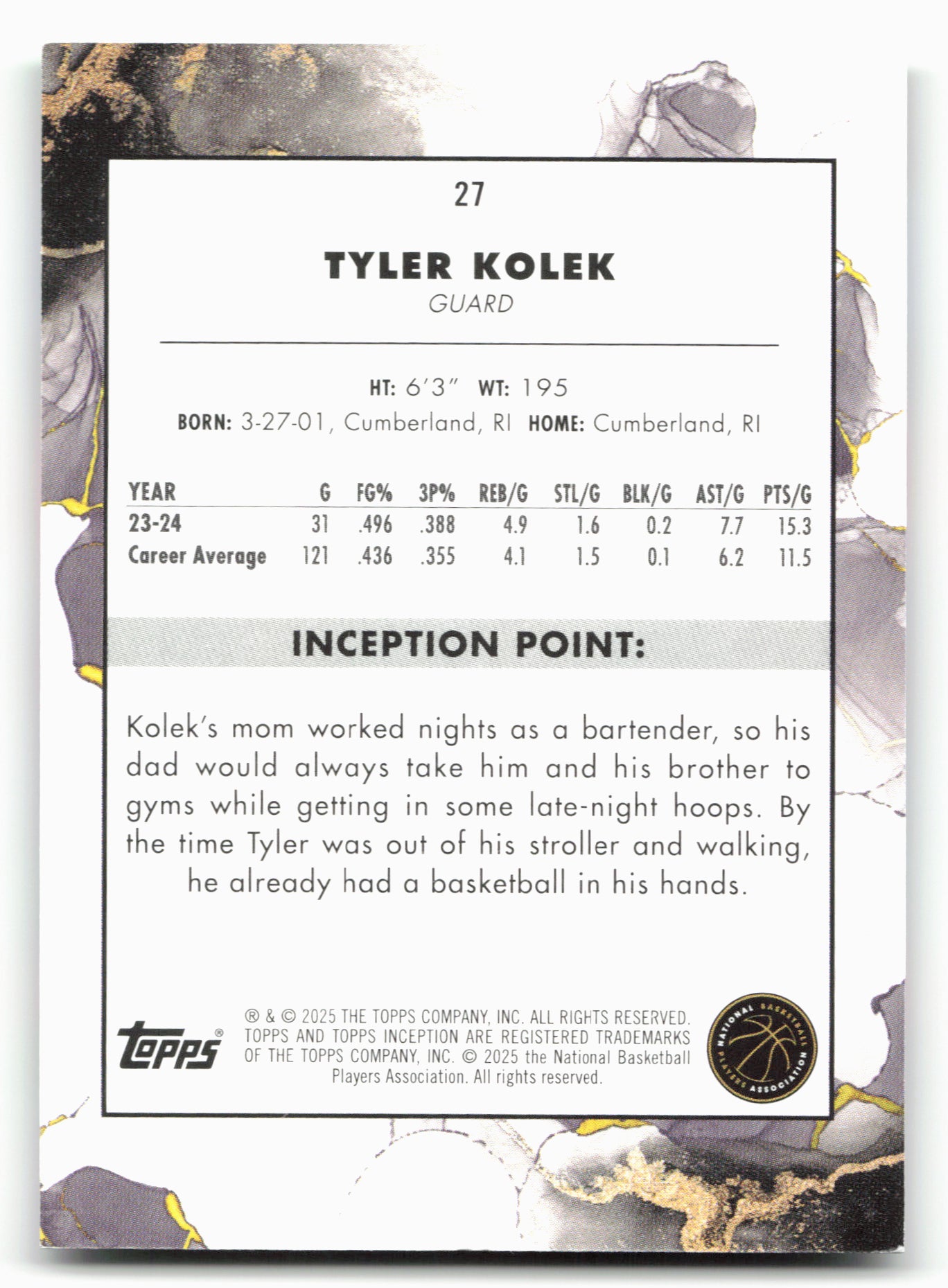 2024-25 Topps Inception #27 Tyler Kolek Green