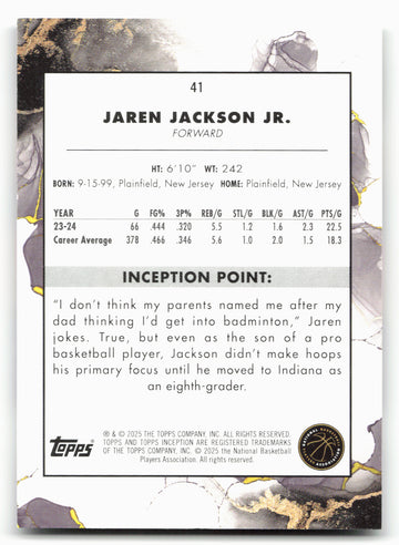 2024-25 Topps Inception #41 Jaren Jackson Jr