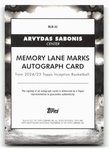 2024-25 Topps Inception #MLM-AS Arvydas Sabonis Memory Lane 69/99
