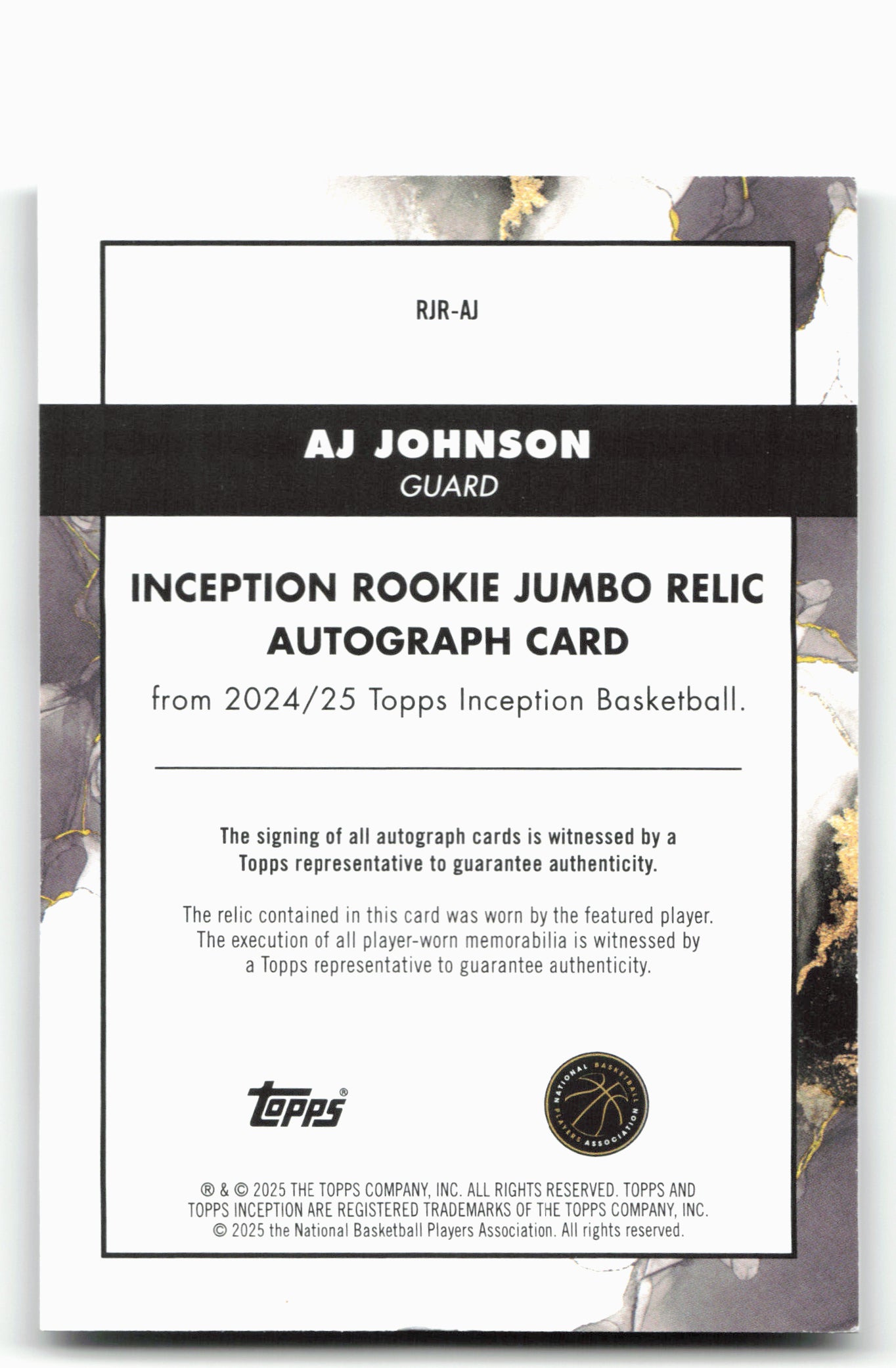 2024-25 Topps Inception RJR-AJ AJ Johnson Rookie Jumbo