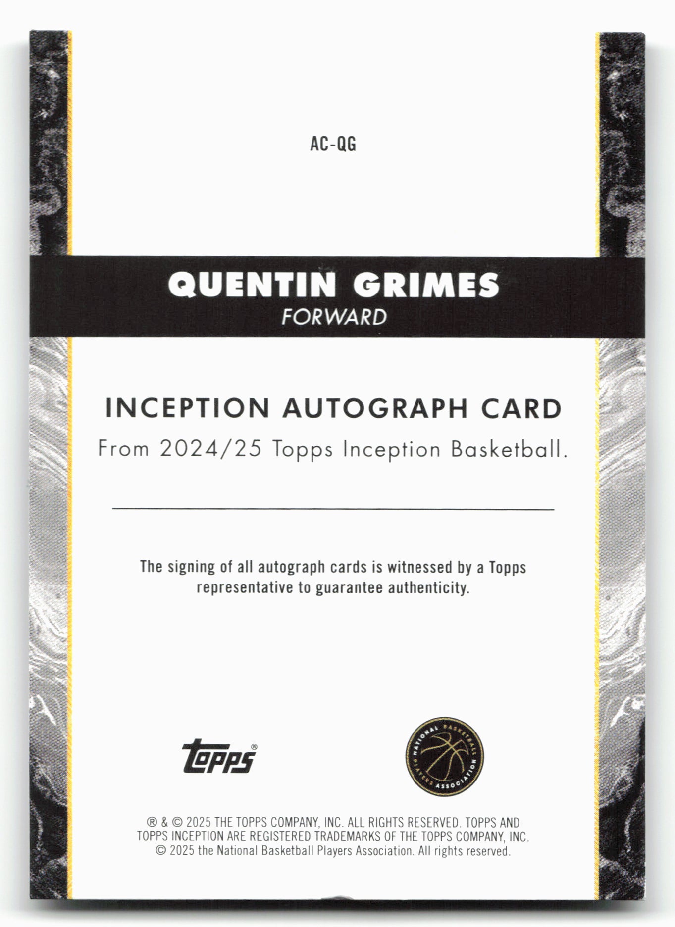 2024-25 Topps Inception AC-QC Quentin Grimes Autograph Card
