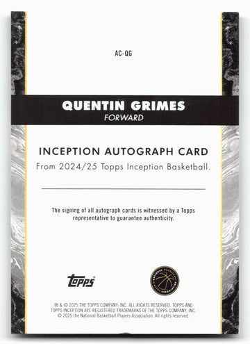 2024-25 Topps Inception AC-QC Quentin Grimes Autograph Card