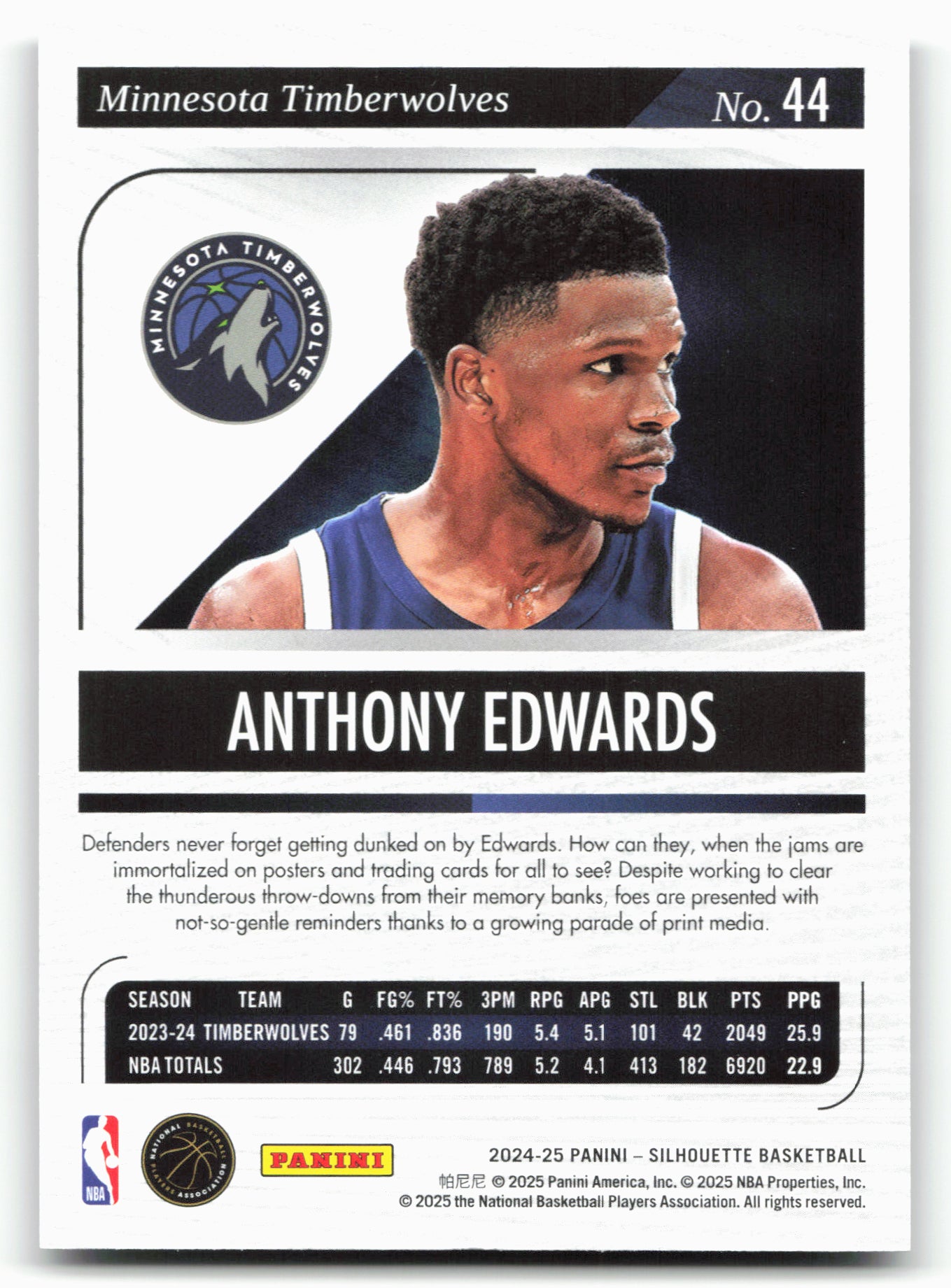 2024-25 Panini Silhouette #44 Anthony Edwards