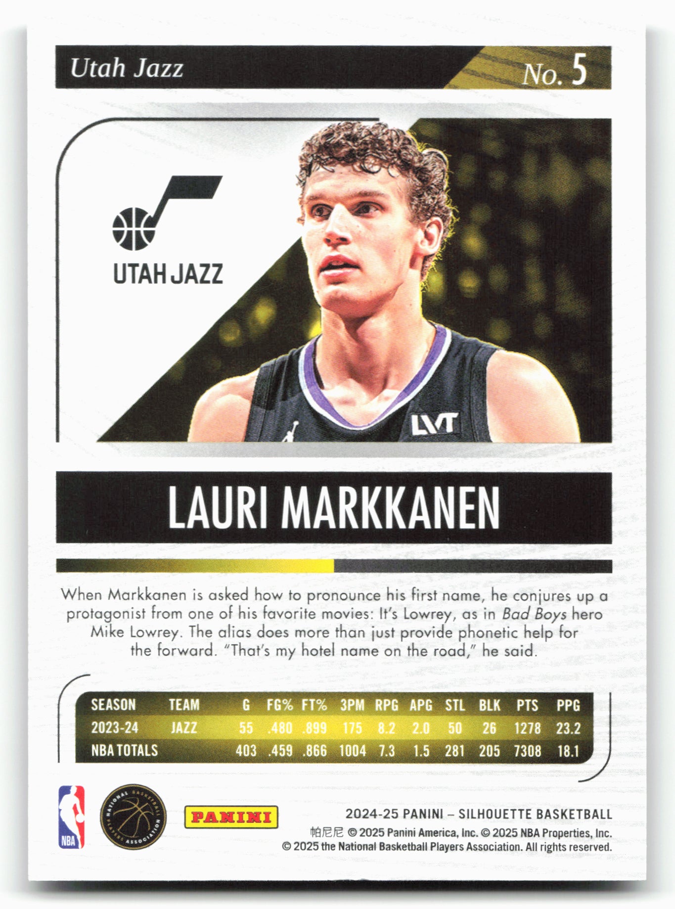 2024-25 Panini Silhouette #5 Lauri Markkanen