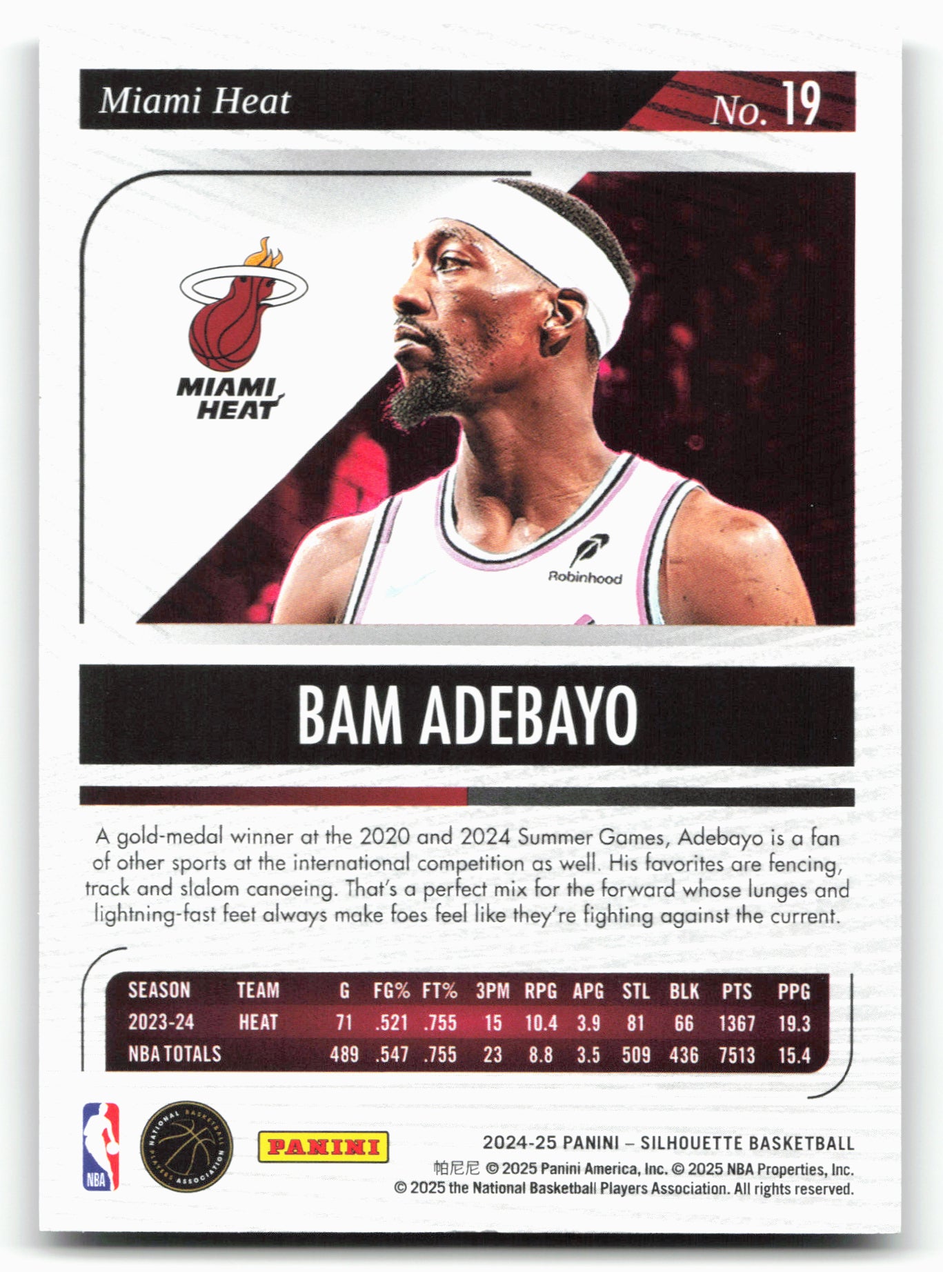 2024-25 Panini Silhouette #19 Bam Adebayo