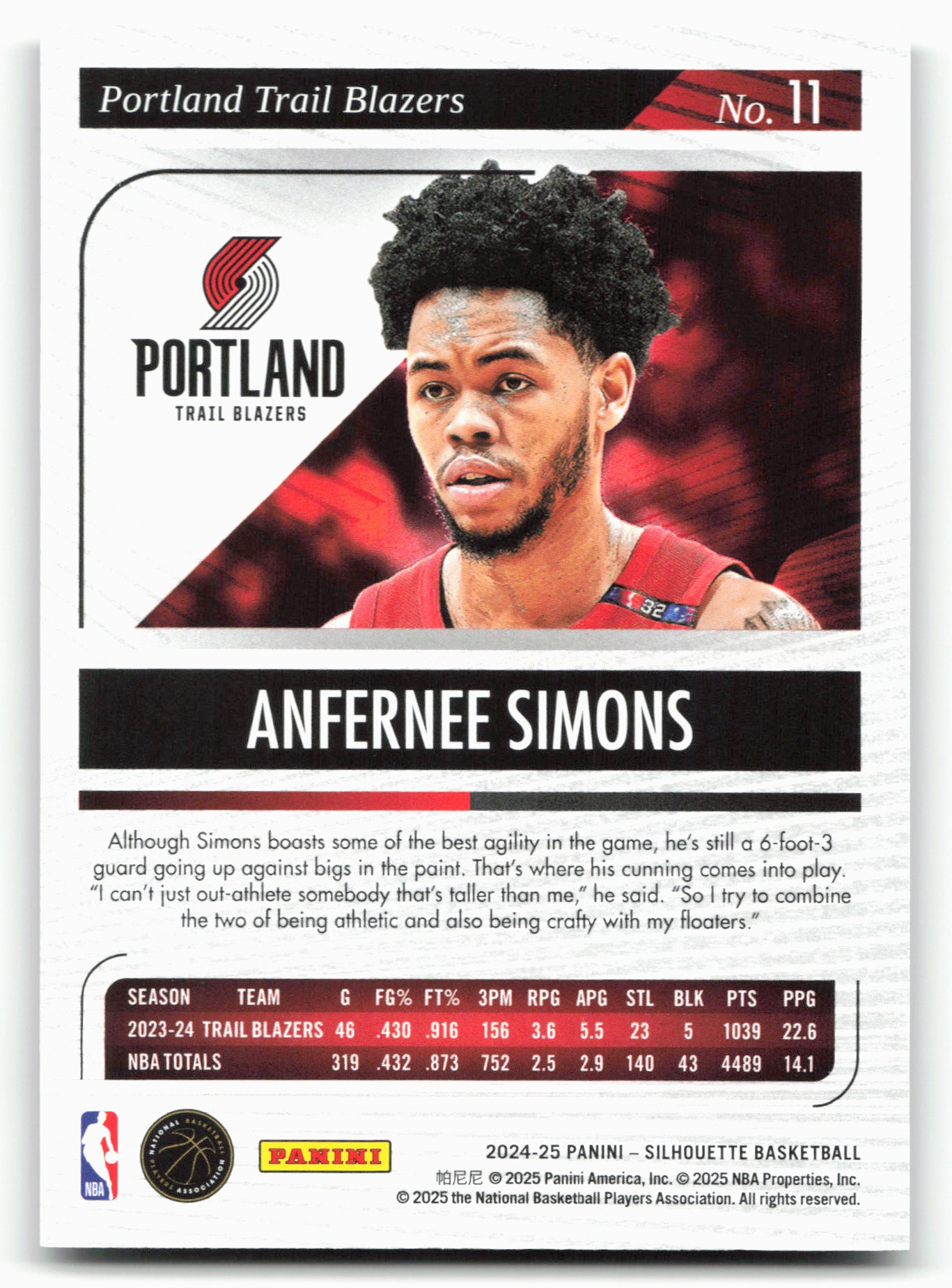 2024-25 Panini Silhouette #11 Anfernee Simons Orange 24/49