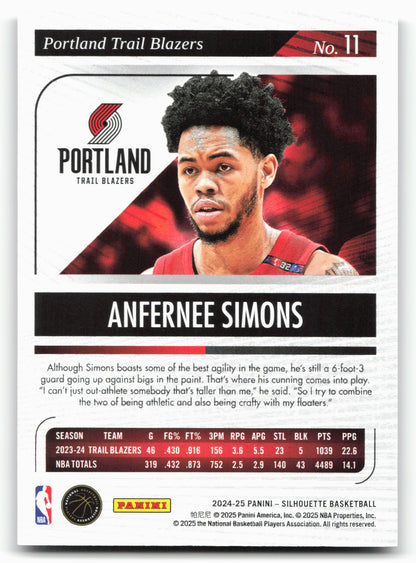 2024-25 Panini Silhouette #11 Anfernee Simons Orange 24/49