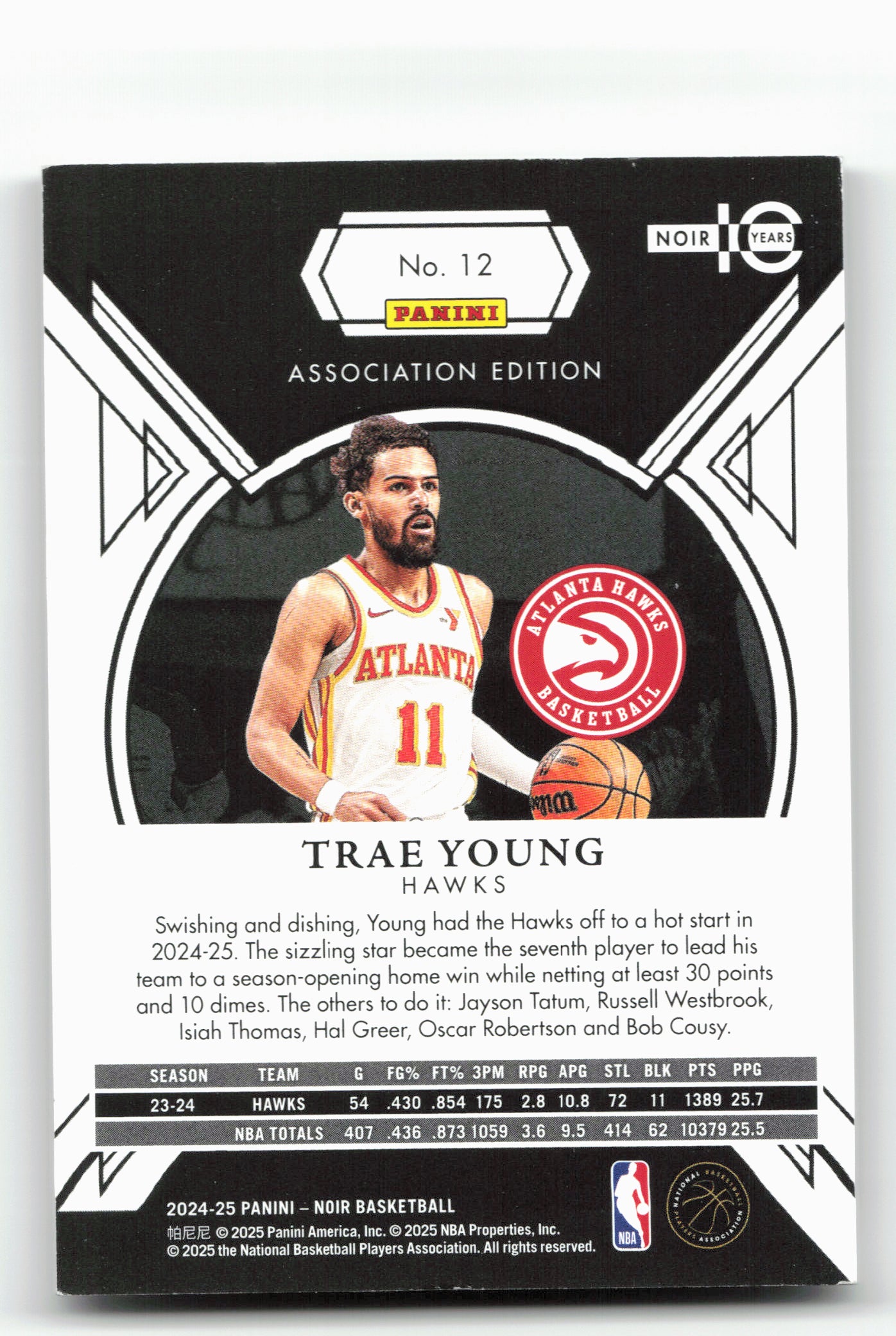 2024-25 Panini Noir #12 Trae Young Holo Ruby #/25