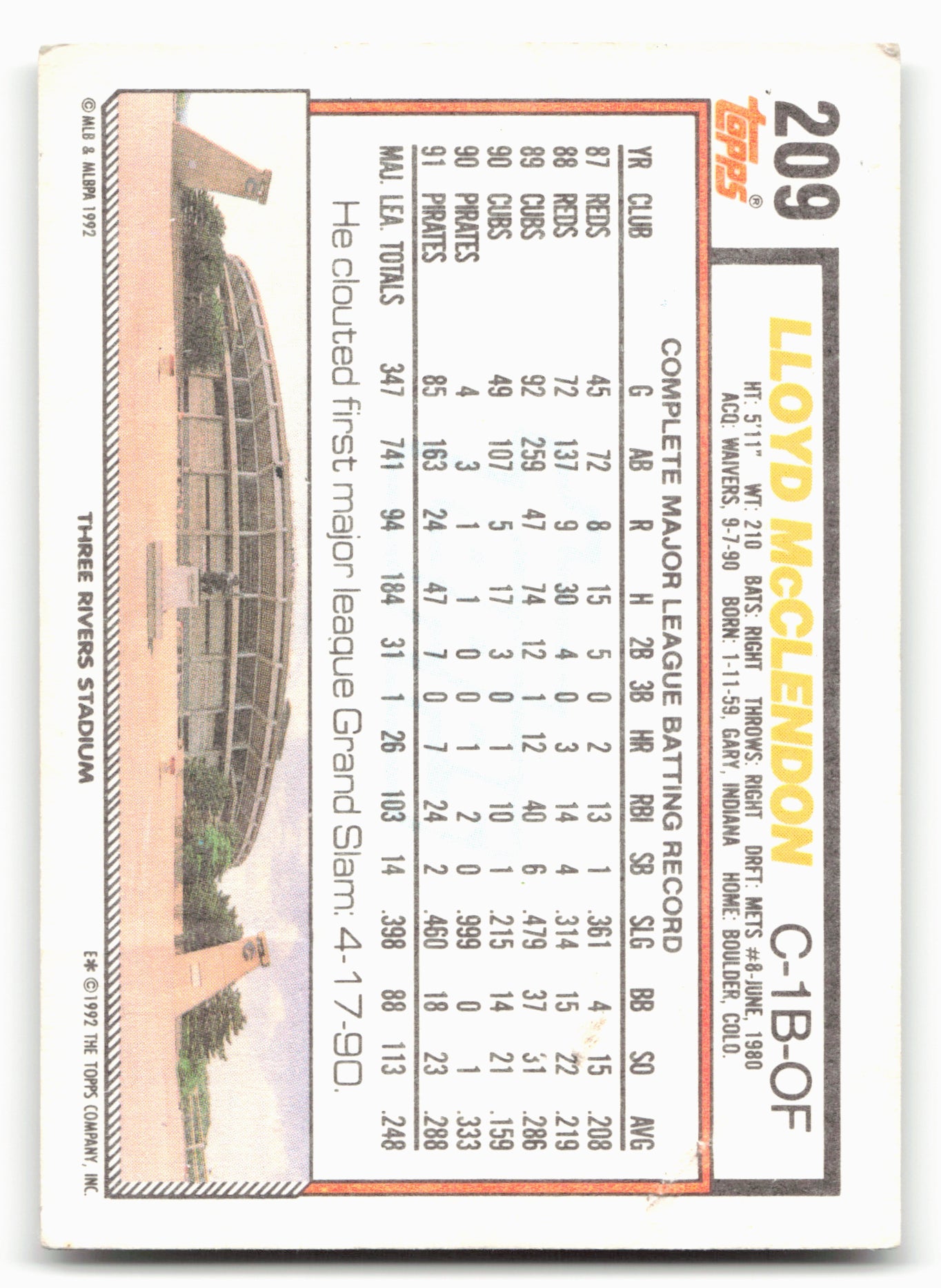 1992 Topps #209 Lloyd McClendon