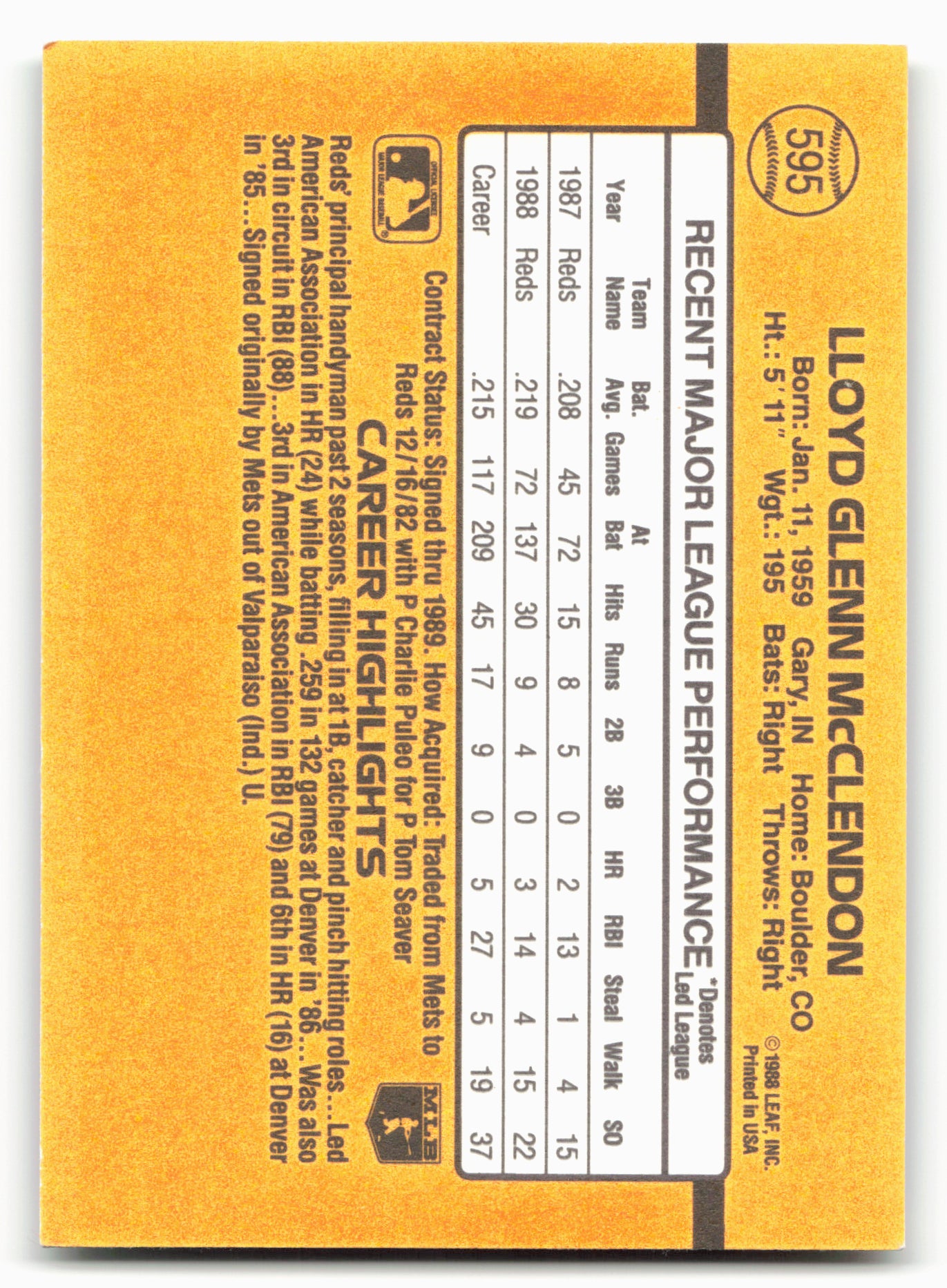 1989 Donruss #595 Lloyd McClendon