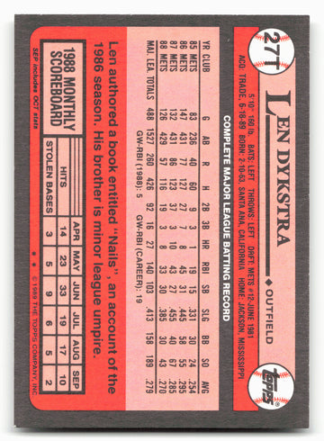 1989 Topps Traded #27T Len Dykstra