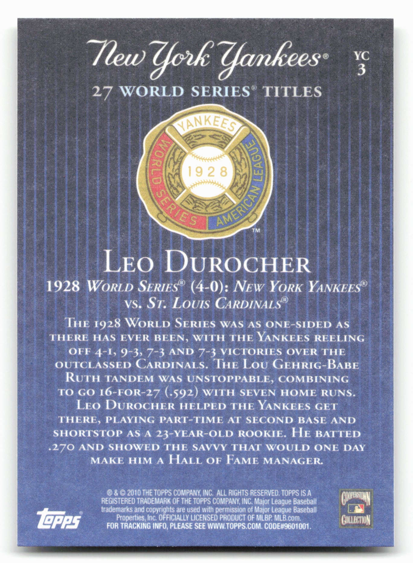 2010 Topps New York Yankees 27 World Series Championships #YC3 Leo Durocher