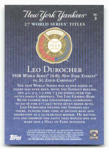 2010 Topps New York Yankees 27 World Series Championships #YC3 Leo Durocher