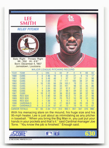 
1992 Score #630 Lee Smith