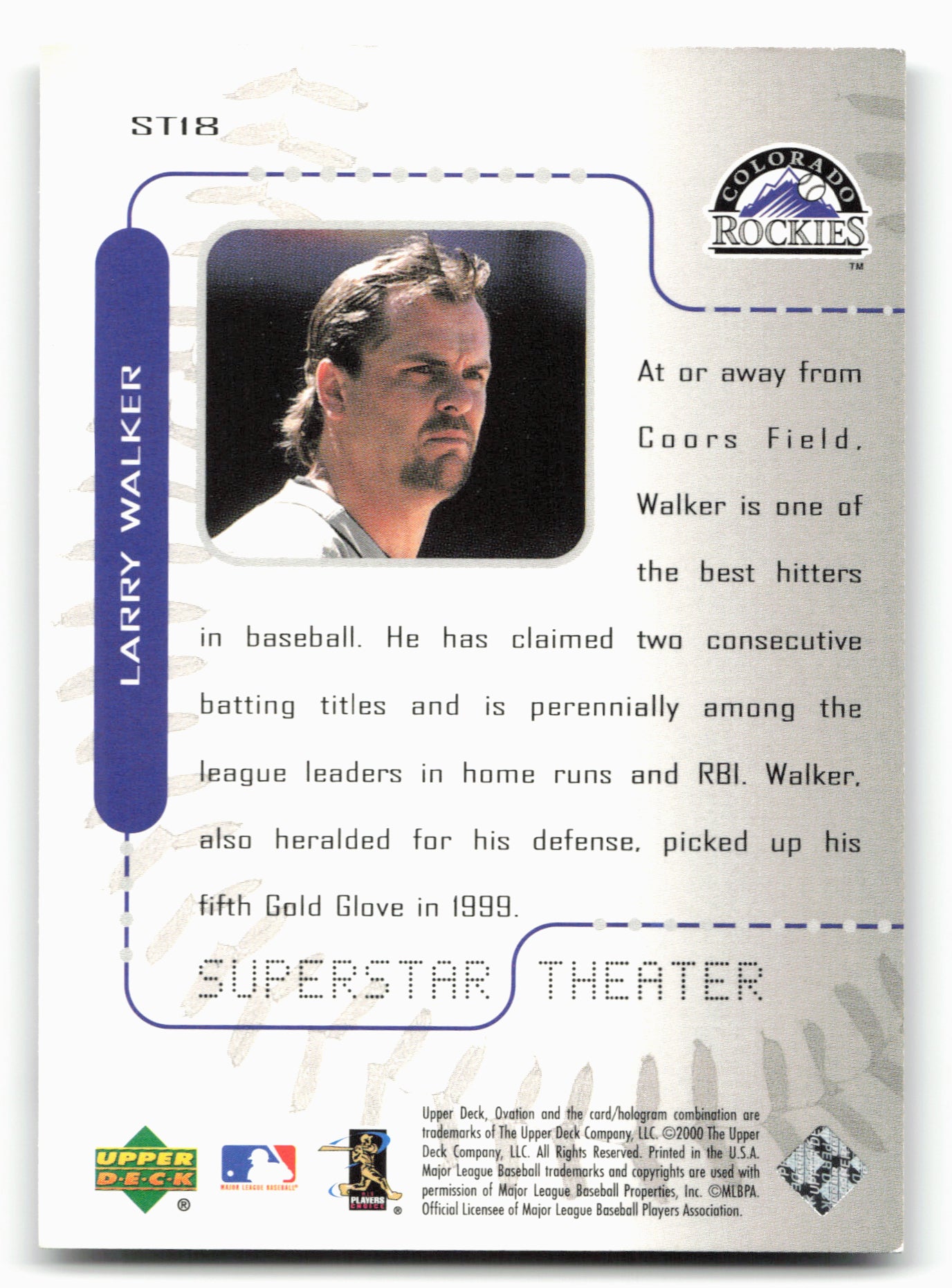 2000 Upper Deck Ovation #ST18 Larry Walker Superstar Theater