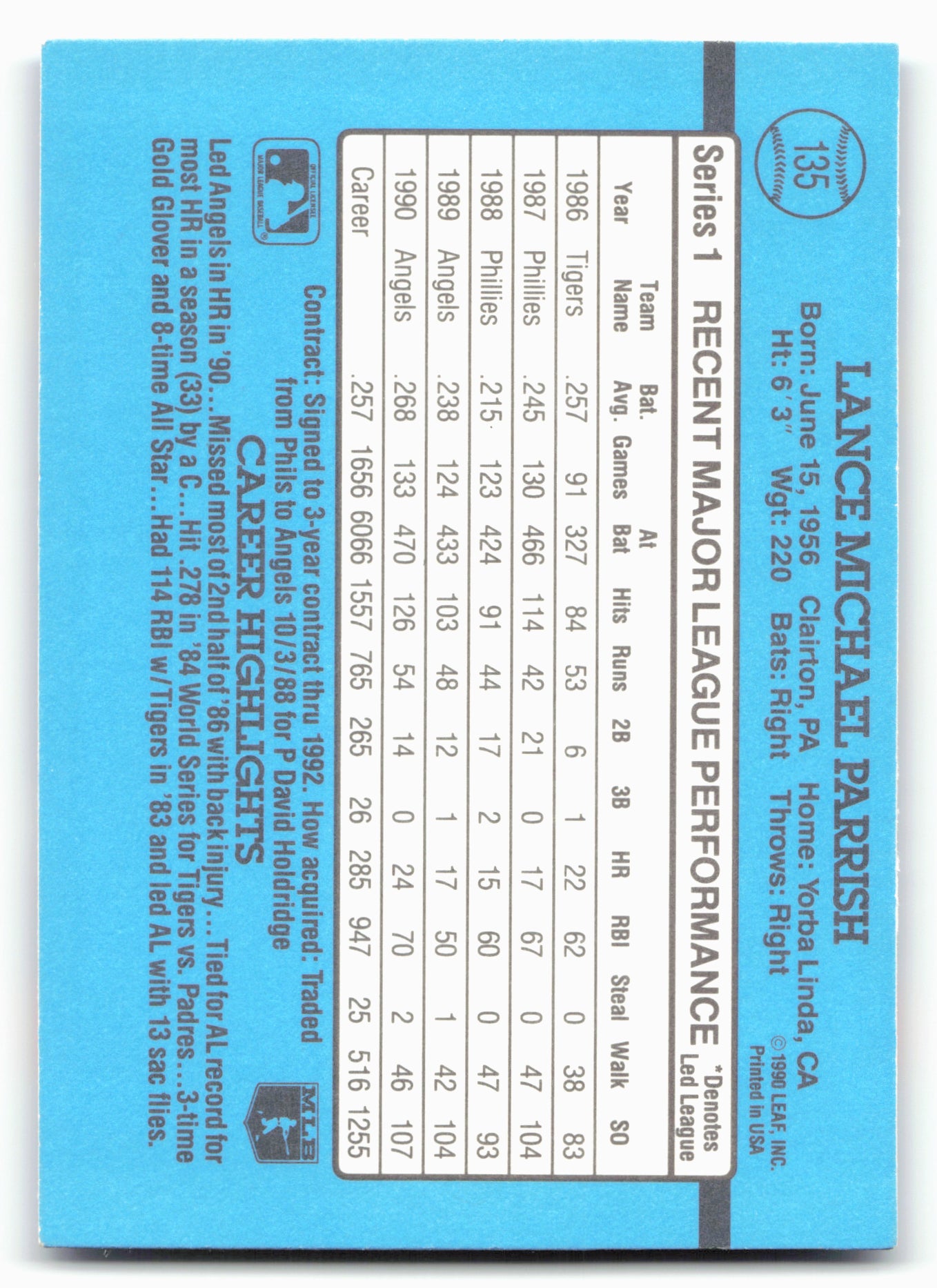 1991 Donruss #135c Lance Parrish