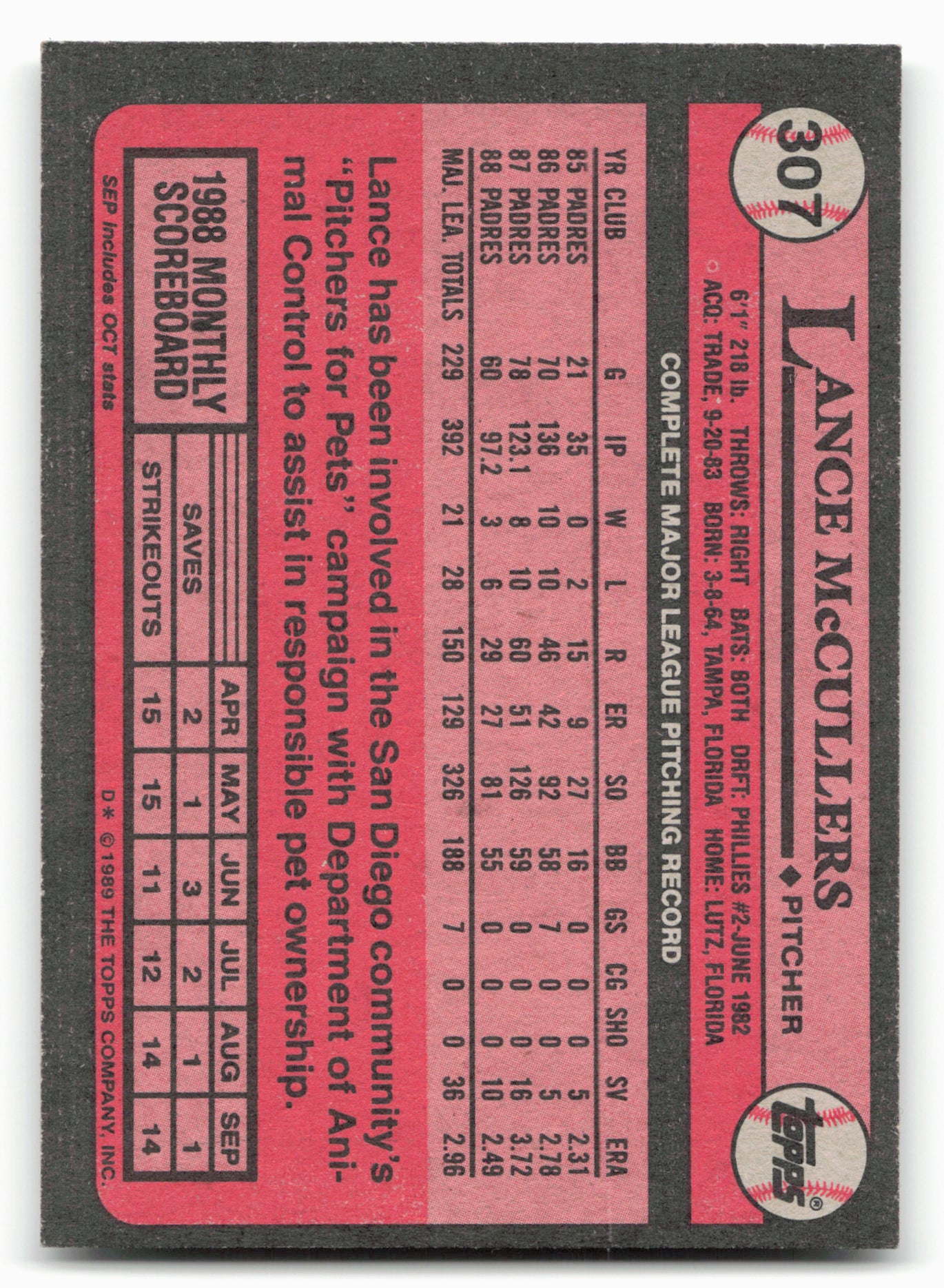 1989 Topps #307 Lance McCullers