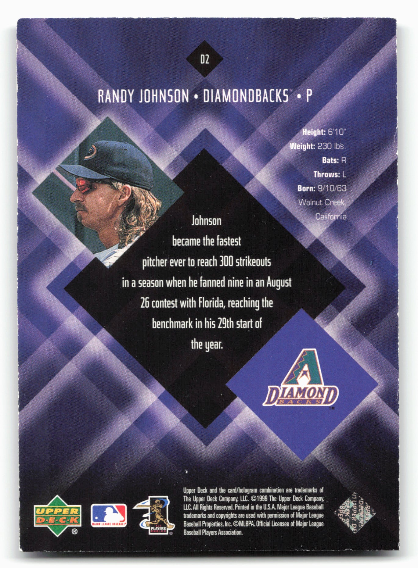 2000 Upper Deck Black Diamond #D2 Randy Johnson Diamonation