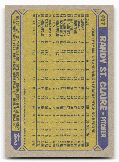 1987 Topps #467 Randy St. Claire