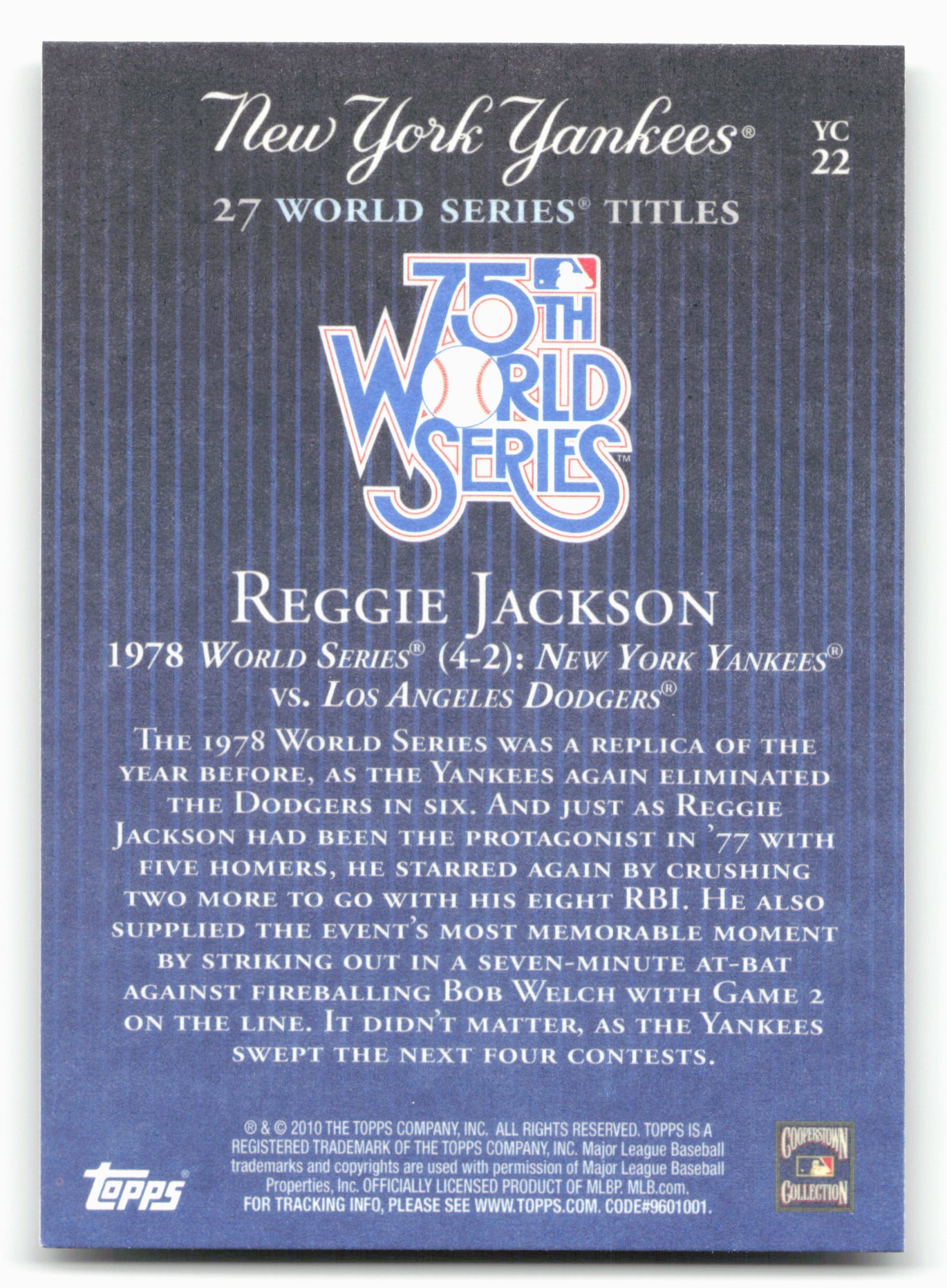 2010 Topps New York Yankees 27 World Series Championships #YC22 Reggie Jackson