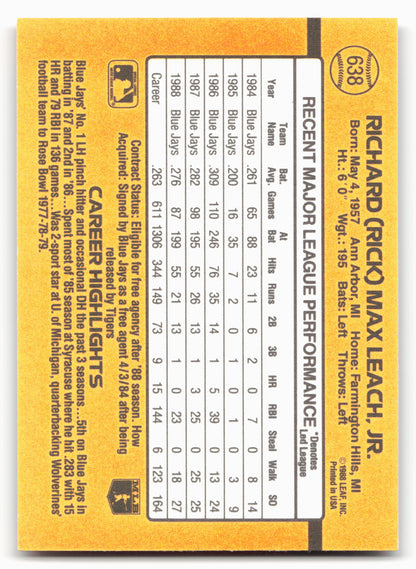 1989 Donruss #638 Rick Leach