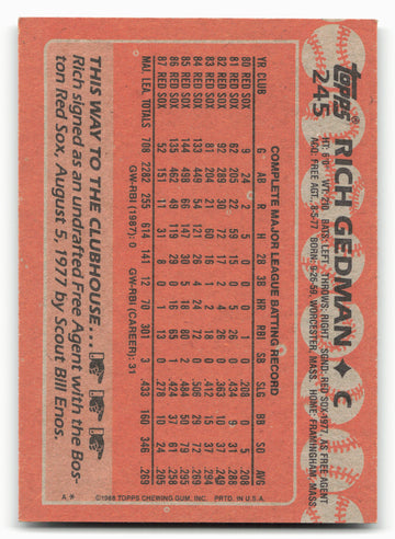 1988 Topps #245 Rich Gedman