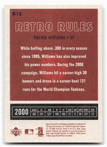 2001 Upper Deck Vintage #R12 Bernie Williams Retro Rules