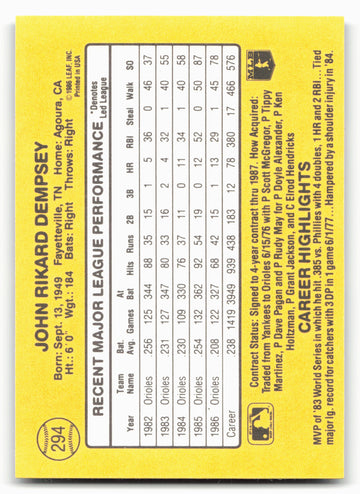 1987 Donruss #294 Rick Dempsey