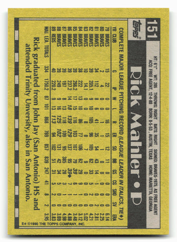 1990 Topps #151 Rick Mahler