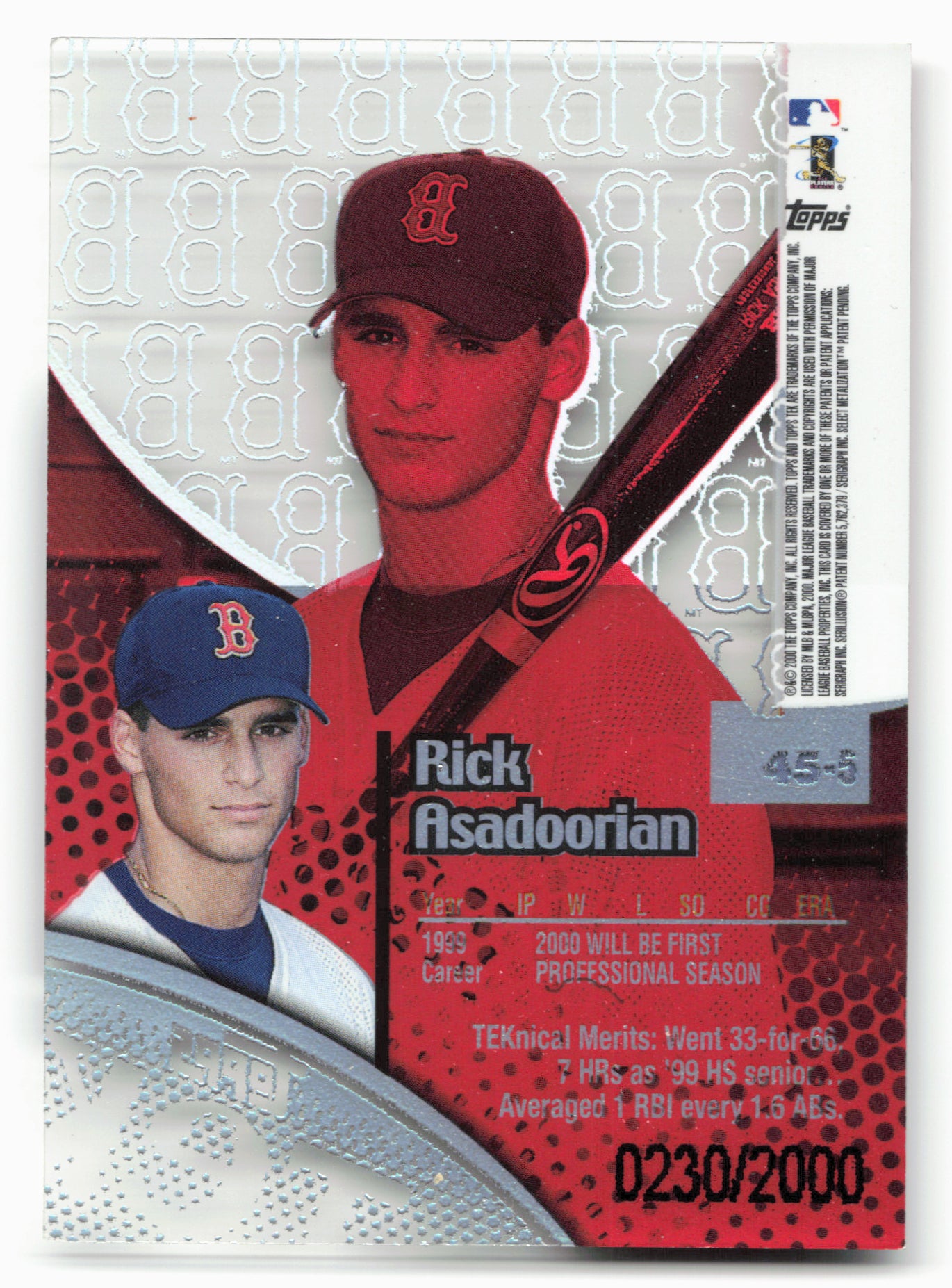 2000 Topps Tek #45-5 Rick Asadoorian Pattern 05 #/2000