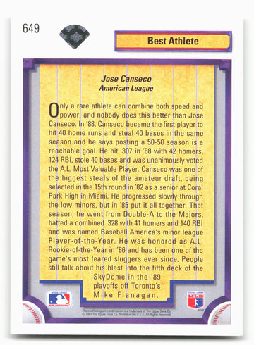 
1992 Upper Deck #649 Jose Canseco