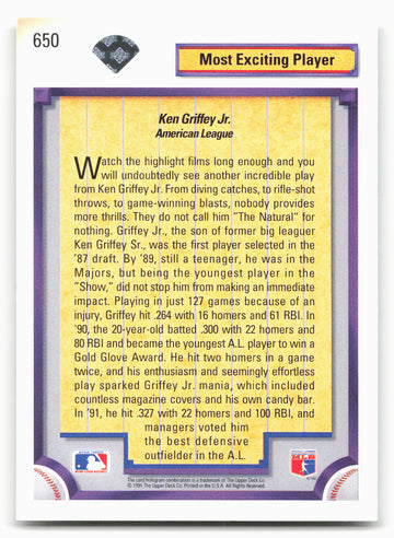 
1992 Upper Deck #650 Ken Griffey Jr.