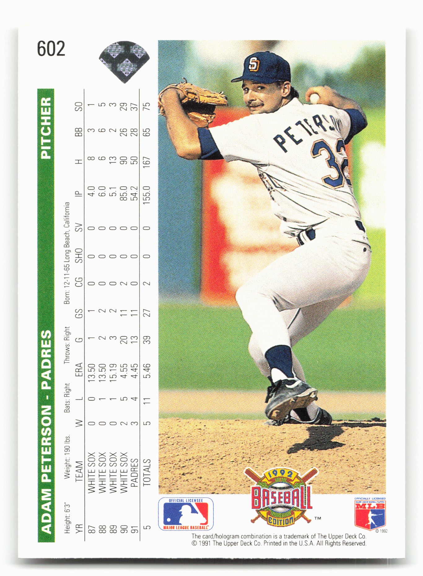 1992 Upper Deck #602 Adam Peterson