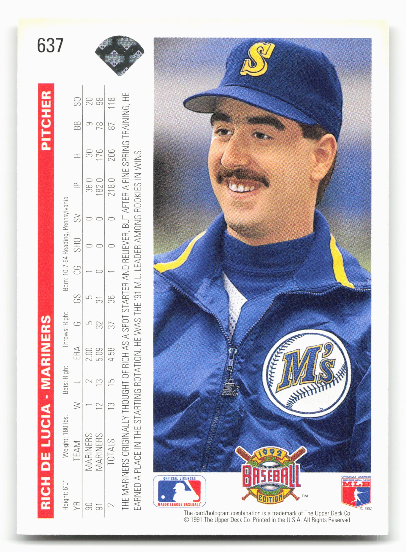 1992 Upper Deck #637 Rich DeLucia