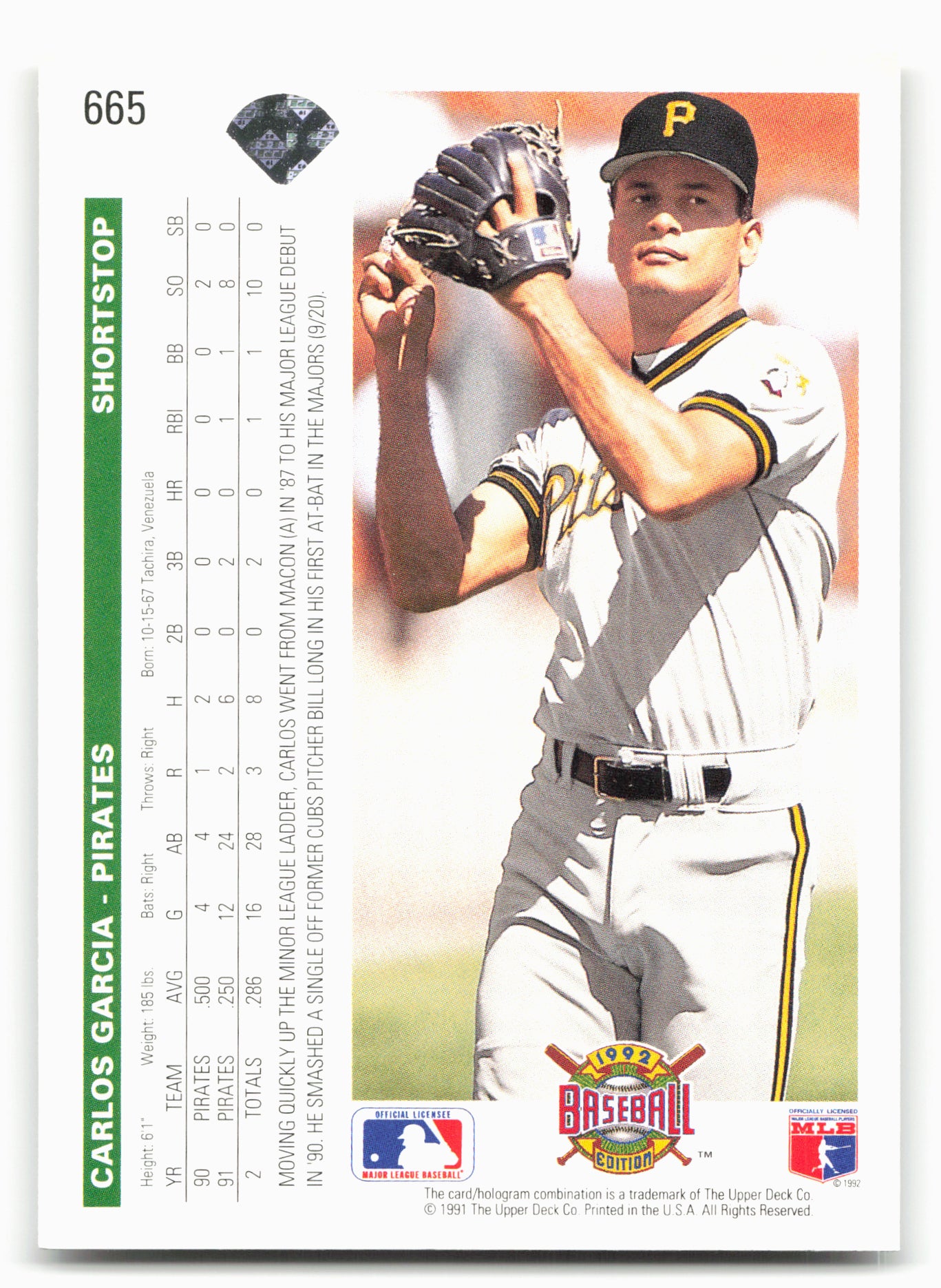 1992 Upper Deck #665 Carlos Garcia