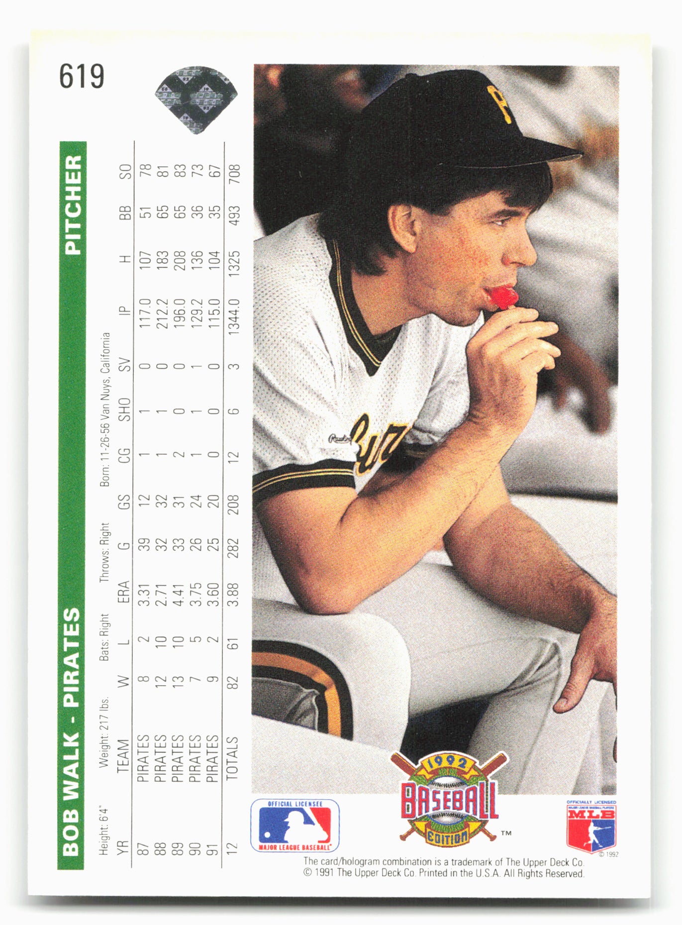 1992 Upper Deck #619 Bob Walk