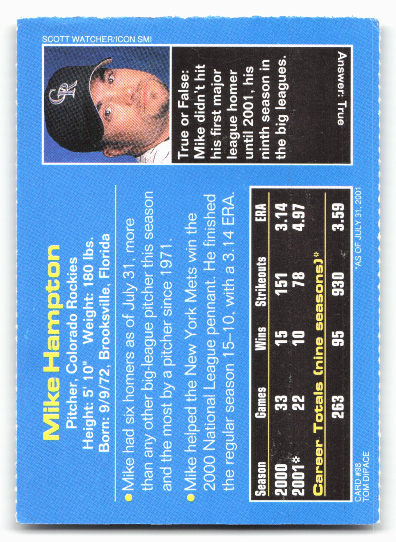 2001 Sports Illustrated for Kids #98 Mike Hampton