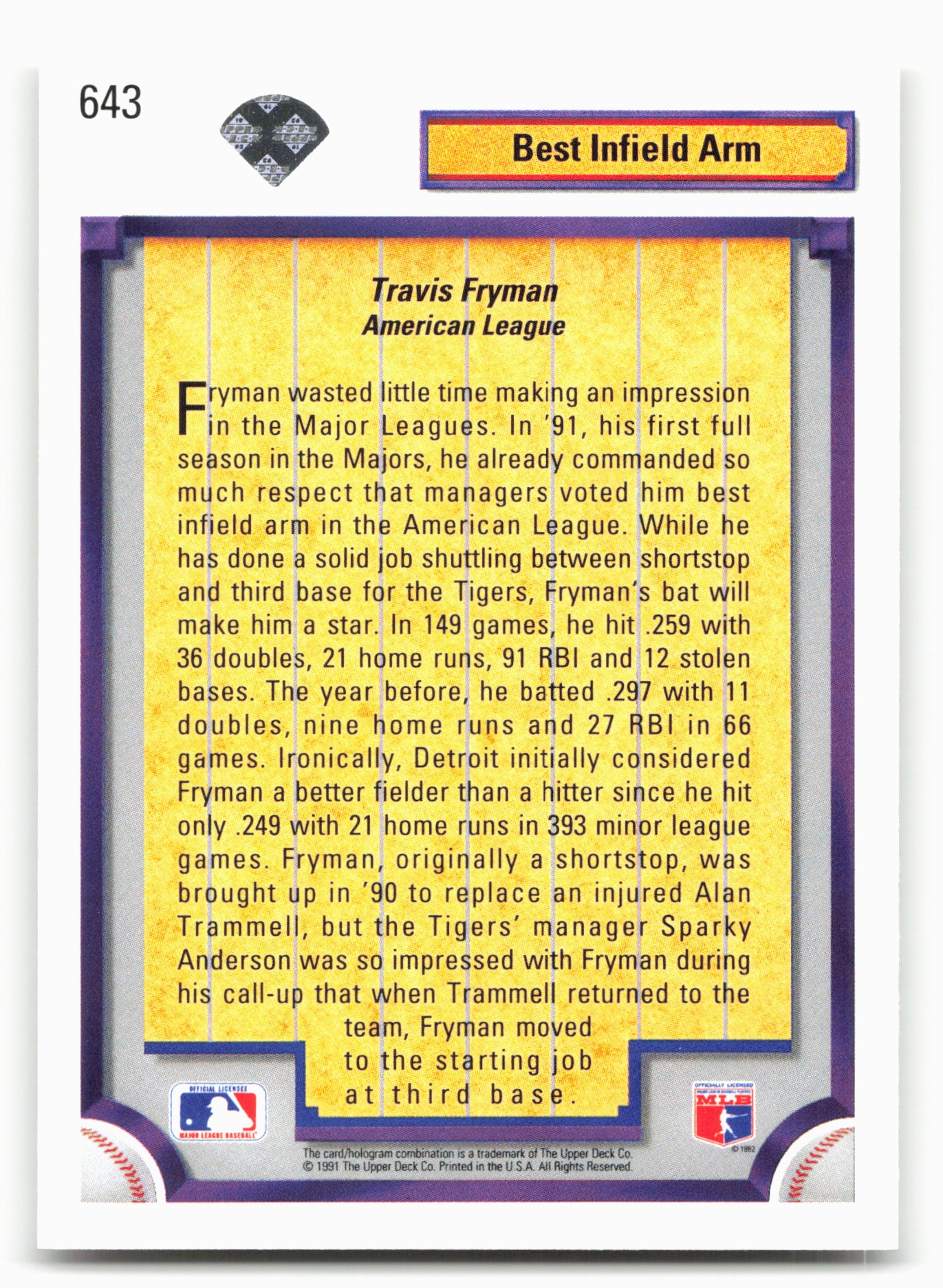 1992 Upper Deck #643 Travis Fryman
