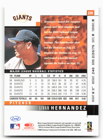 2003 Leaf #239 Livan Hernandez