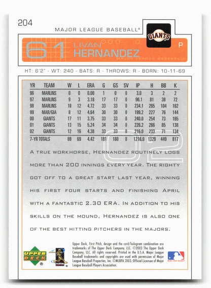 2003 Upper Deck First Pitch #204 Livan Hernandez