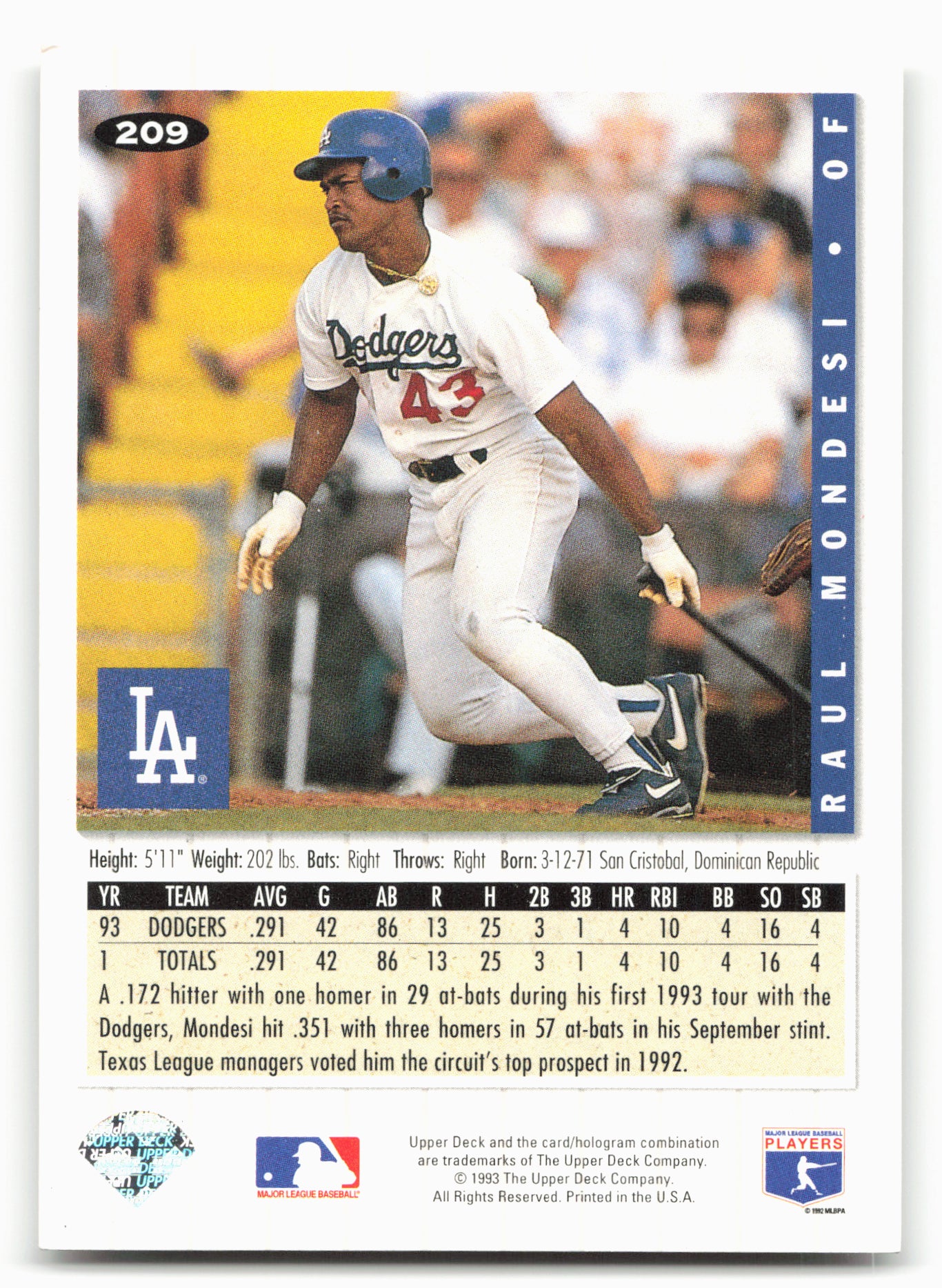 1994 Collector's Choice #209 Raul Mondesi
