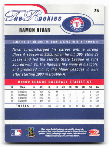 2003 Rookies & Traded - 2003 Donruss  #26 Ramon Nivar