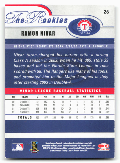 2003 Rookies & Traded - 2003 Donruss  #26 Ramon Nivar