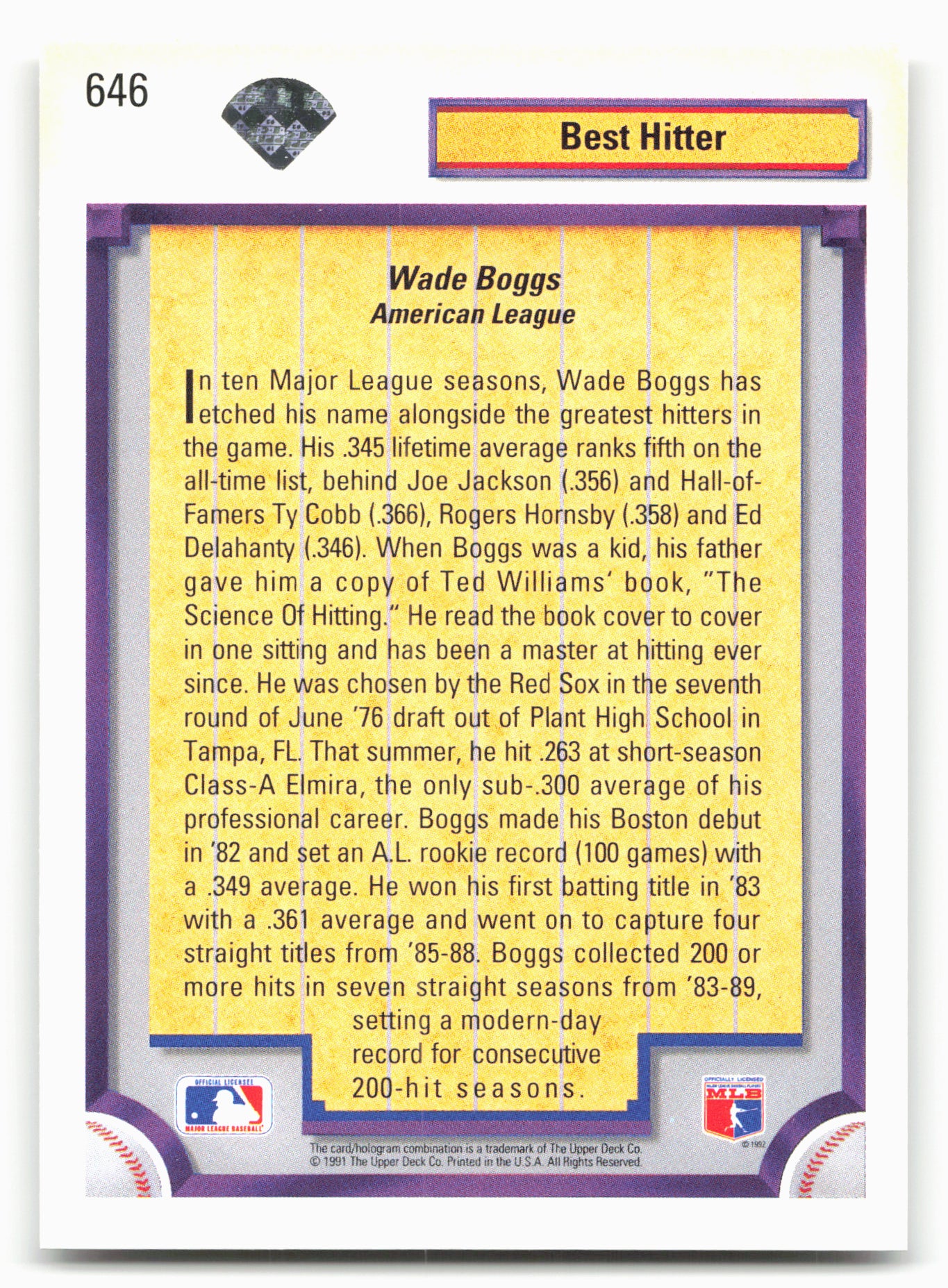 1992 Upper Deck #646 Wade Boggs