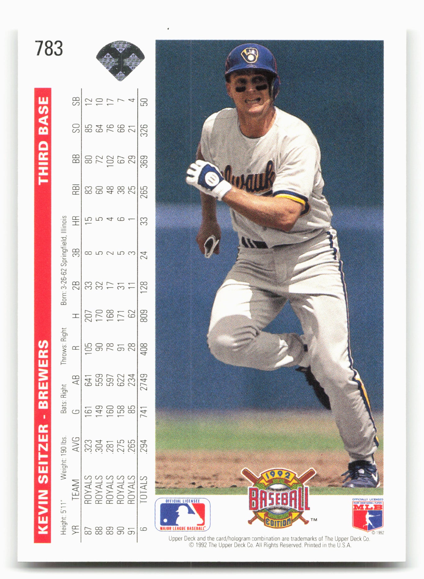 1992 Upper Deck #783 Kevin Seitzer