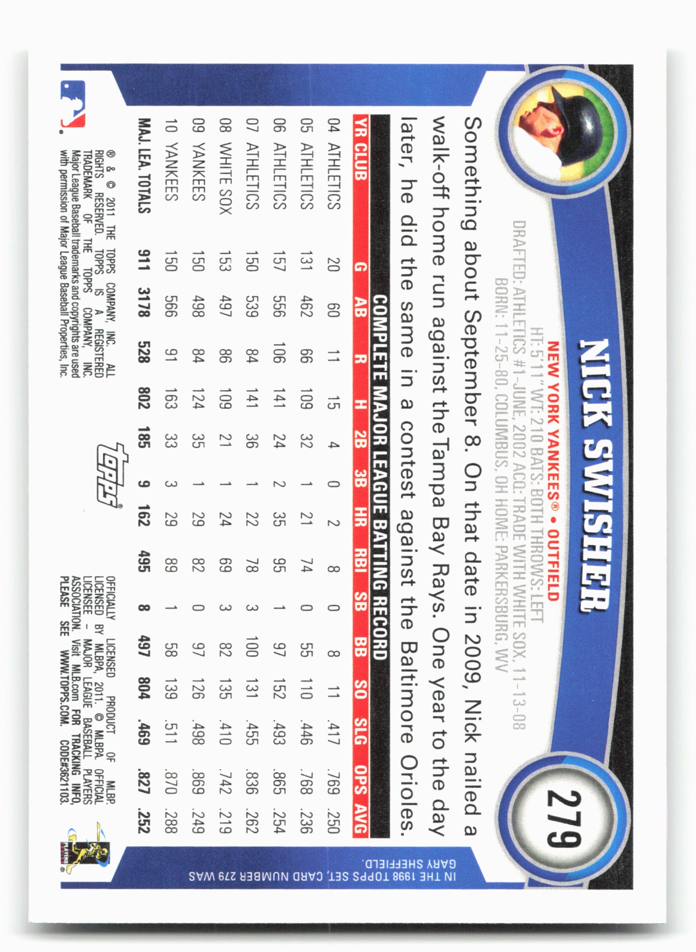 2011 Topps #279 Nick Swisher