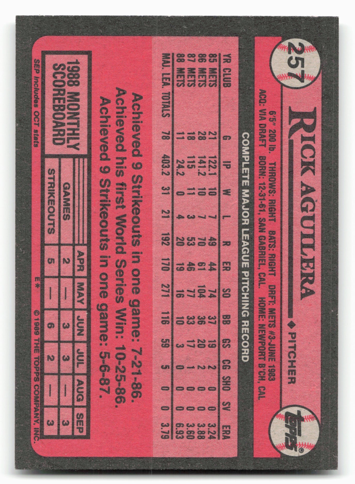 1989 Topps #257 Rick Aguilera