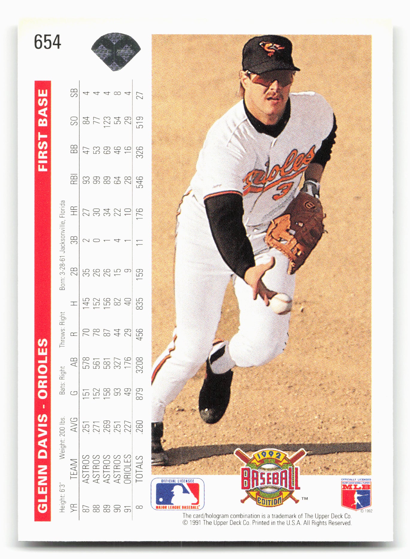1992 Upper Deck #654 Glenn Davis